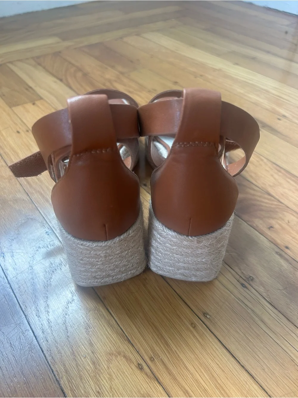 Franco Sarto Cognac Leather Espadrille Wedge Sandals